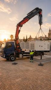 Camión grúa para generadores eléctricos en Sevilla
