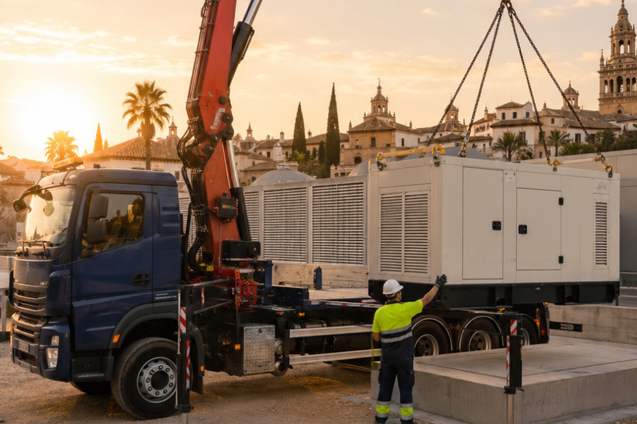 Camión grúa para generadores eléctricos en Sevilla