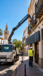 Camión pluma para instalación de rótulos