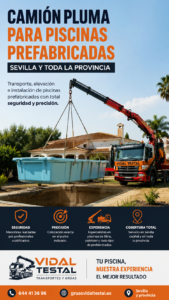 Camión pluma para piscinas prefabricadas Sevilla
