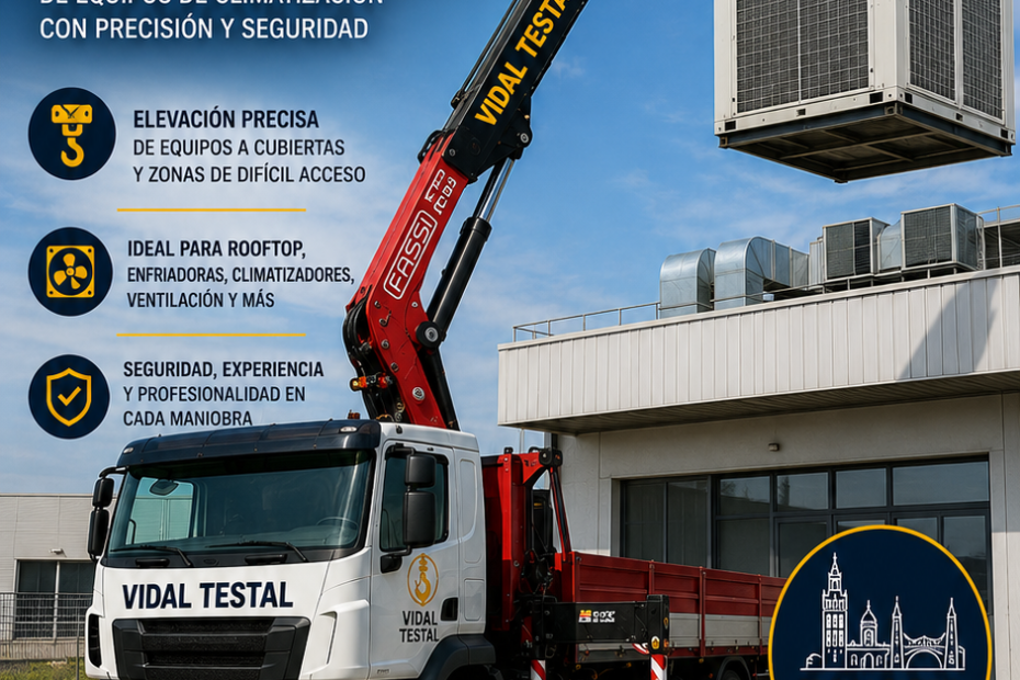 Camión pluma para climatización industrial en Sevilla