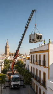 Subida de maquinaria a cubierta en Sevilla