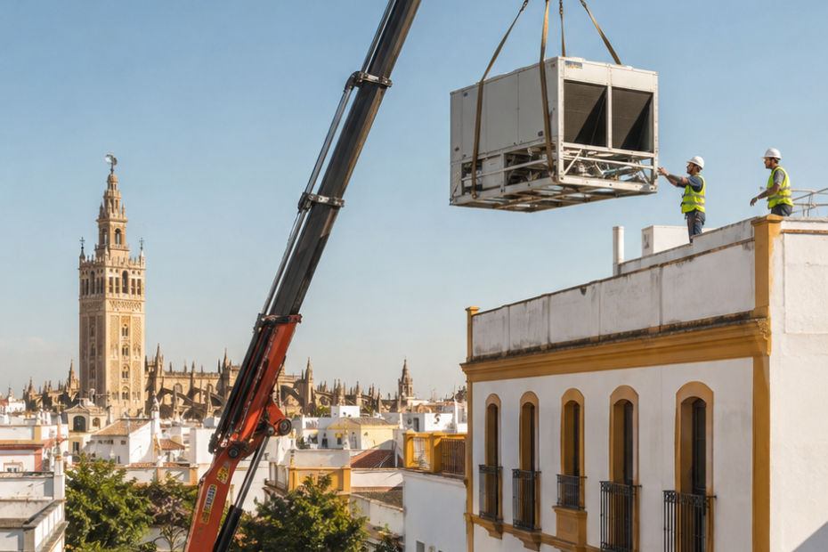 Subida de maquinaria a cubierta en Sevilla