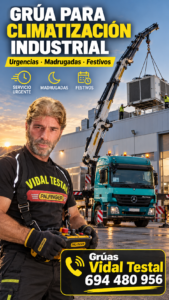 Camión grúa para sustitución de maquinaria de climatización industrial en Sevilla
