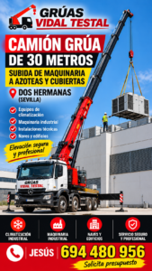 Grúa para subir maquinaria a azoteas en Dos Hermanas