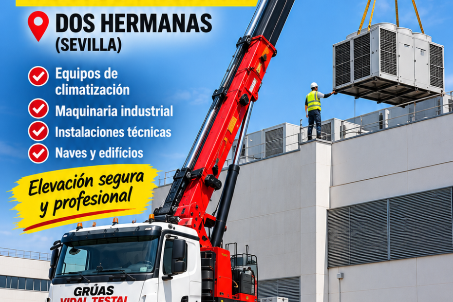 Grúa para subir maquinaria a azoteas en Dos Hermanas